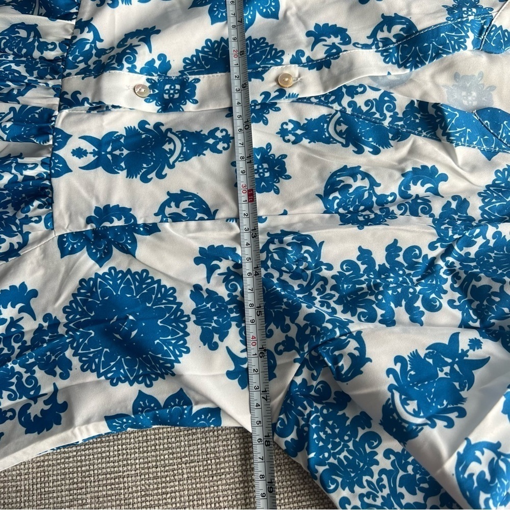 NWT Women Floral print Lantern sleeve Ruffle Hem Dress, Blue,White,Flowy - Picture 13 of 16
